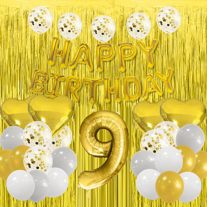 Happy Birthday Party Decorations Gold Latex Balloons Kit Foil Curtain Confetti st th 