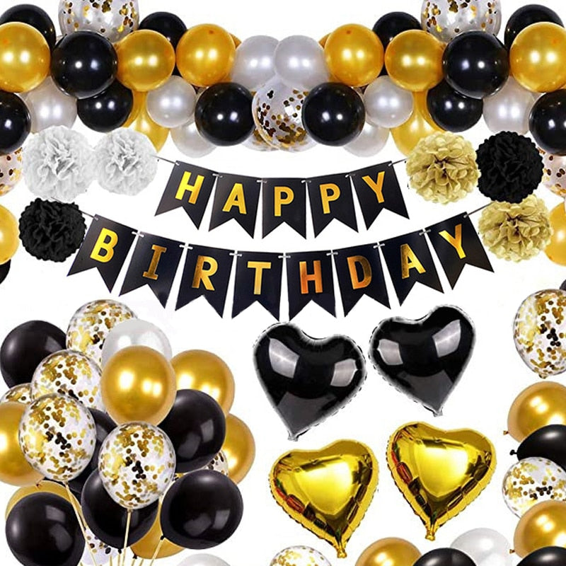 Black Gold Birthday Party Decoration Balloon Garland Arched Kit Crown Foil Balloon for Men Birthday Party Supplies PartyDecorHQ