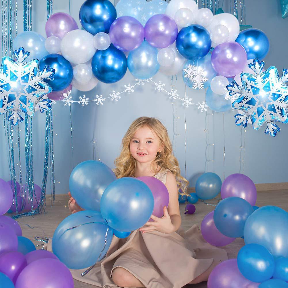 Blue Snowflake Theme Balloon Garland Arch Kit with Snowflakes Foil Balloons for Girl Baby Shower Birthday Party Decoration PartyDecorHQ