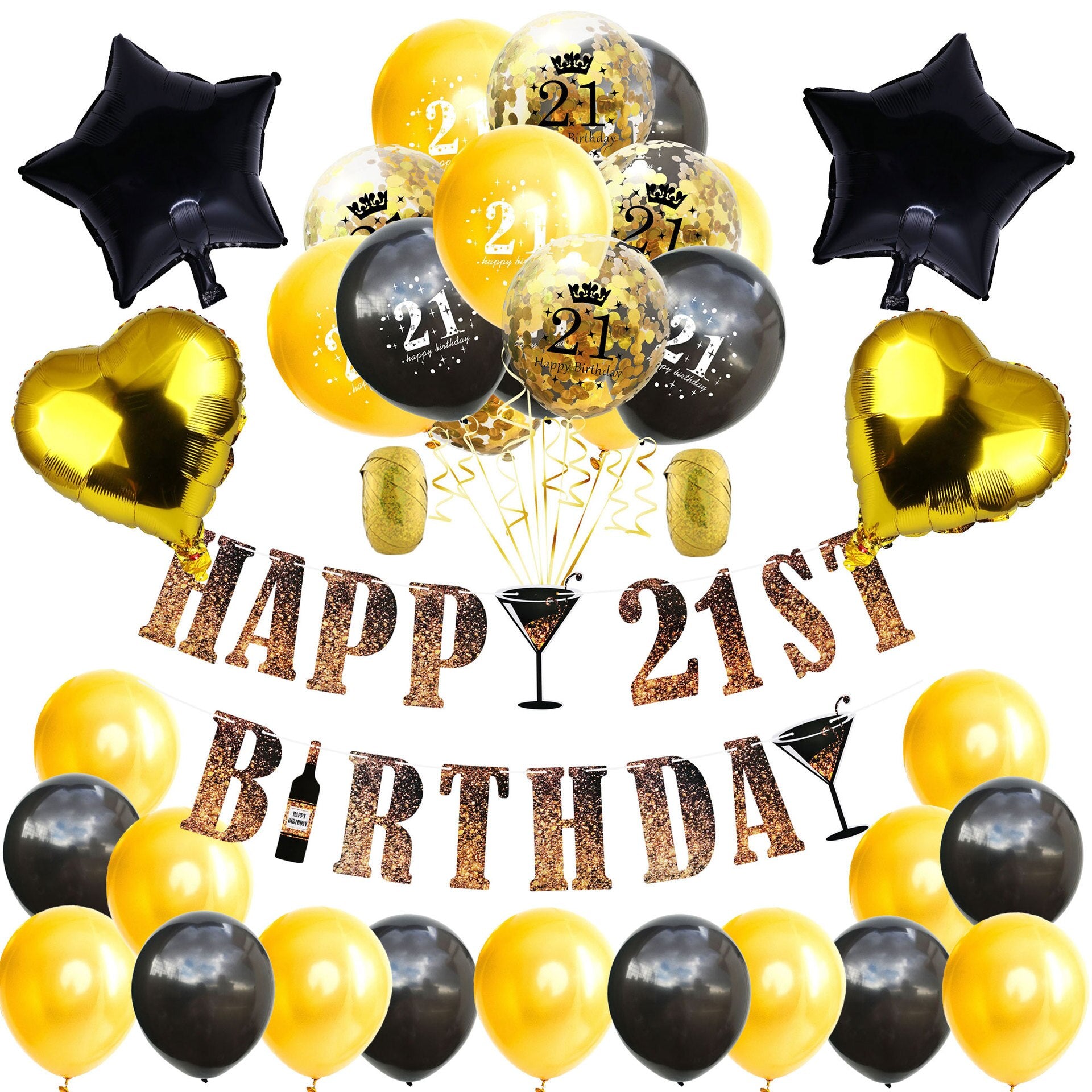 Gold Black Happy Birthday Banner Balloon Set Star Heart Foil st- th Boy Girl Men Women Decoration Inflatable Party Decorations