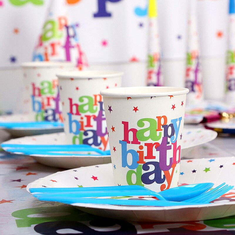 pcs White Star Happy Birthday Tissue Cups Plates Tableware Set Kids Girls Boys Baby Shower Party Decoration 