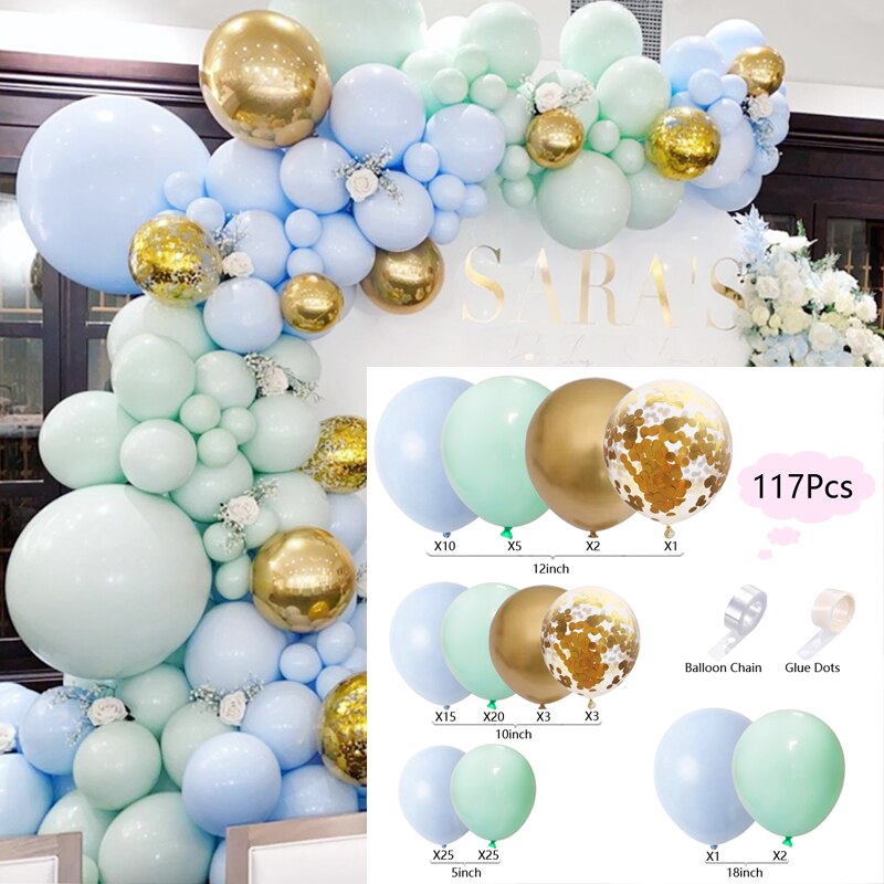 Balloons Arch Set Blue Green Gold And Confetti Baloon Garland Kit Wedding Baby Baptism Shower Birthday Party Balloon Decoration PartyDecorHQ