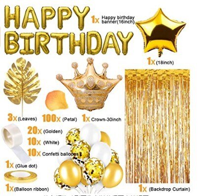 Birthday Party Decoration Star Crown Foil Balloon Happy Banner Fringe Curtain Girls Boys Supplies 