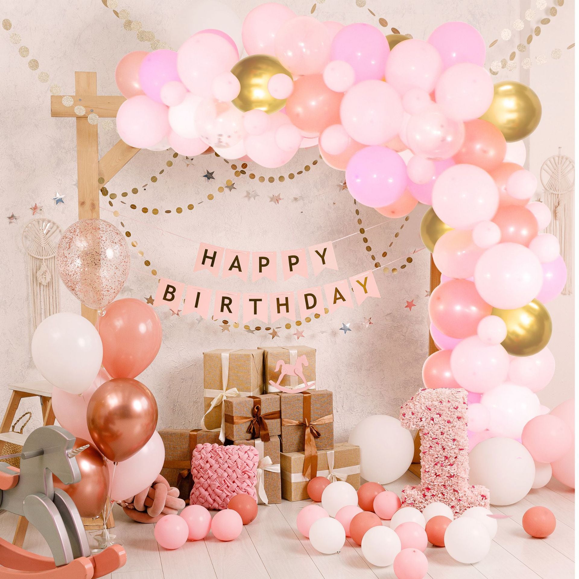 Pink Balloon Garland Kit Gold Metal Latex Baby Show Girl Birthday Party Background Wall Decoration Inflatable Decorations