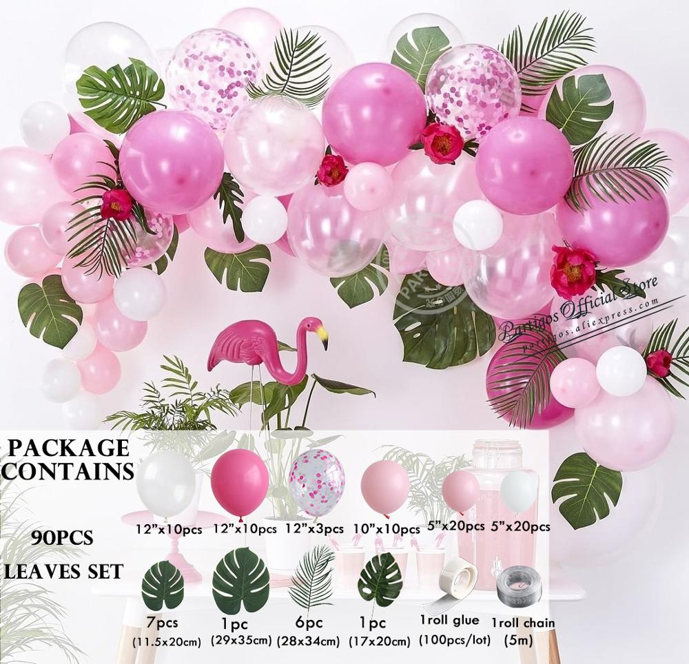 Mix Pink Flamingo Balloons Chain DIY Tropical Hawaii Island Theme Globos Garland Monstera Leaves Birthday Party New Year Decor Inflatable Decorations