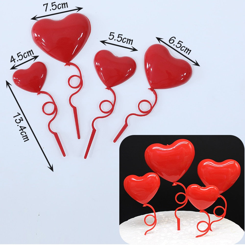 Pcs Mix Size Heart Balloons Cake Toppers Valentines Day Party Supplies Anniversary Wedding Decorations Red Ornaments 