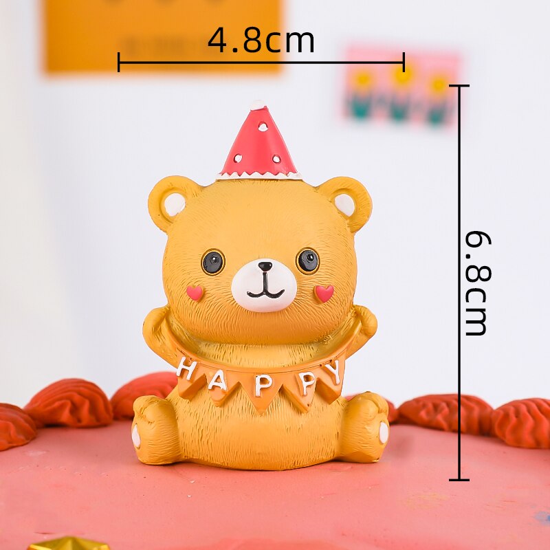 Toy Cabin Bear Resin Happy Birthday Cartoon Party Cake Topper Kids Baby Shower Baking Accessories Supplies Toppers 