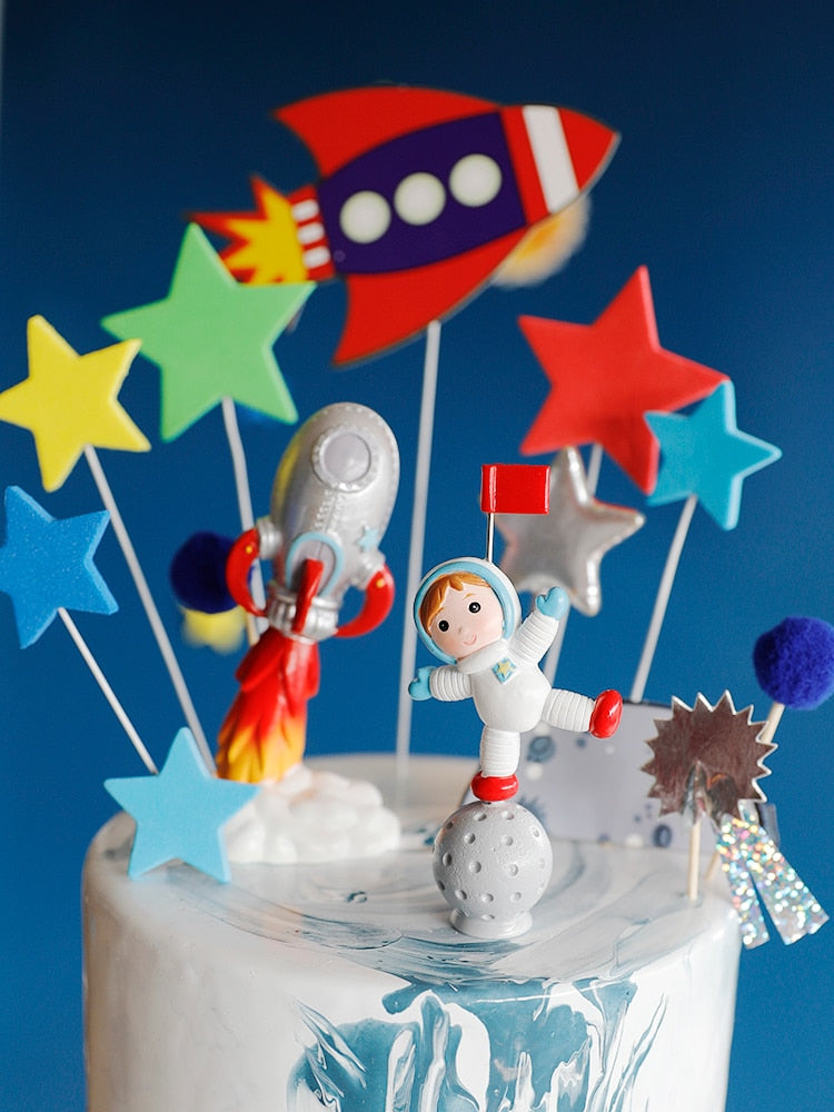 Astronaut Birthday Cake Topper The New Travel Space Theme astronauta Rocket Spaceship Toy Ornaments Cake DecorationBoy Best Gift PartyDecorHQ