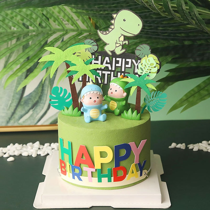 Lovely Dinosaur Baby Cake Topper Resin Dino Forest Styles Kid Boy Birthday Shower Party Decoration Cakes Dessert Flag 