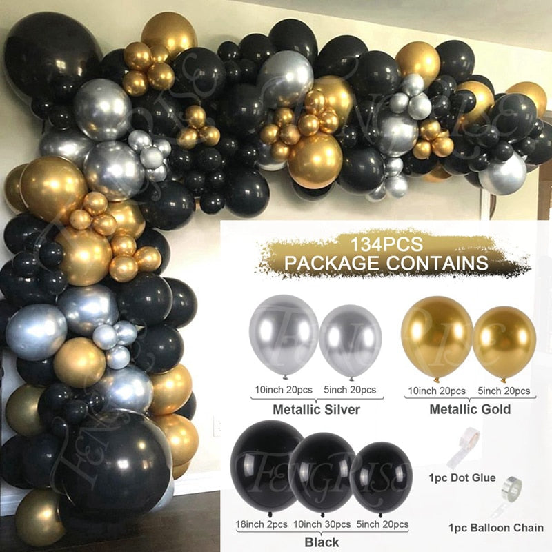 Black Gold Balloon Garland Arch Happy Birthday Party Decoration Kids Graduation Latex Baloon Wedding Decor Inflatable Decorations