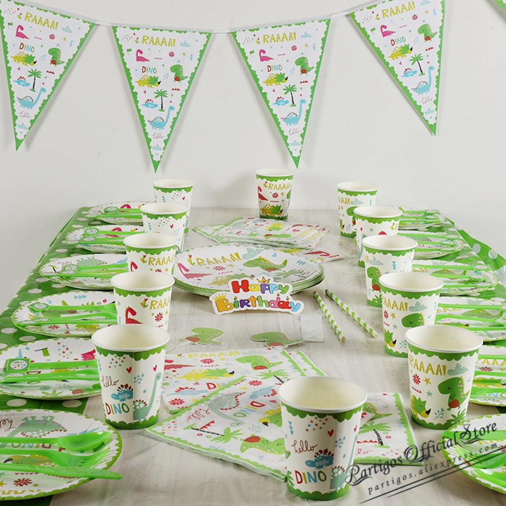 Dinosaur Theme Party Tableware Set Disposable Paper Cup Plate Tablecloth Cake Topper Happy st Birthday Supplies boys 