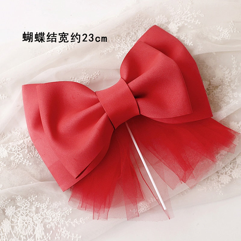 Valentine's Day Wedding Party Bear Red Bow Heart Cake Topper Decorations Love Pink Pearl Card Luminous Decor Doll Gifts 