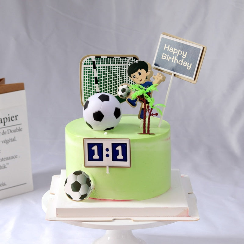 Football Cake Topper Decor Soccer Boy First Happy Birthday Footbal Treat Theme Dessert Decoration 