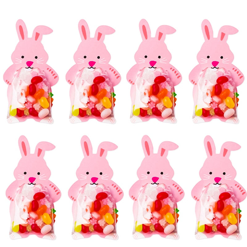 WEIGAO Pink Rabbit Candy Bags Easter Party Decorations Bunny Egg Carrot Pattern Plate Cup Napkin Happy Favors 