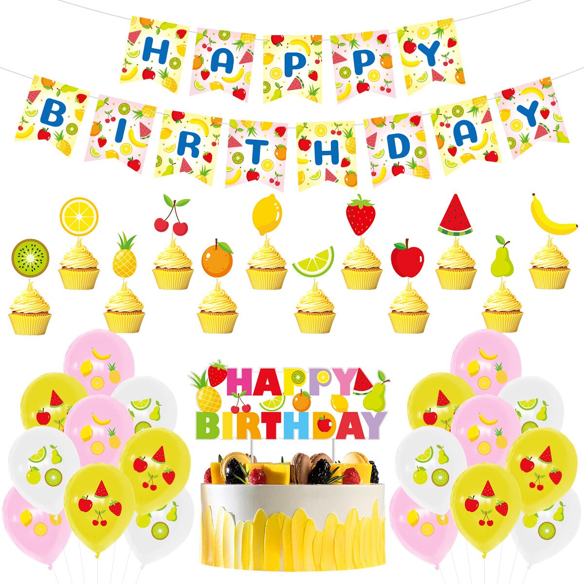 Fruit Theme Balloons Arch Kit Birthday Party Decoration Latex Balloon Cake Topper Baby Girl Boy 