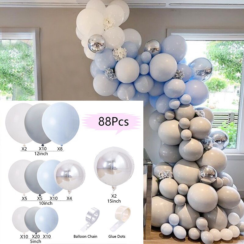 Balloons Arch Set White Gray Blue Silver Balloon Garland Birthday Party Wedding Baby Baptism Shower Decoration Inflatable Decorations