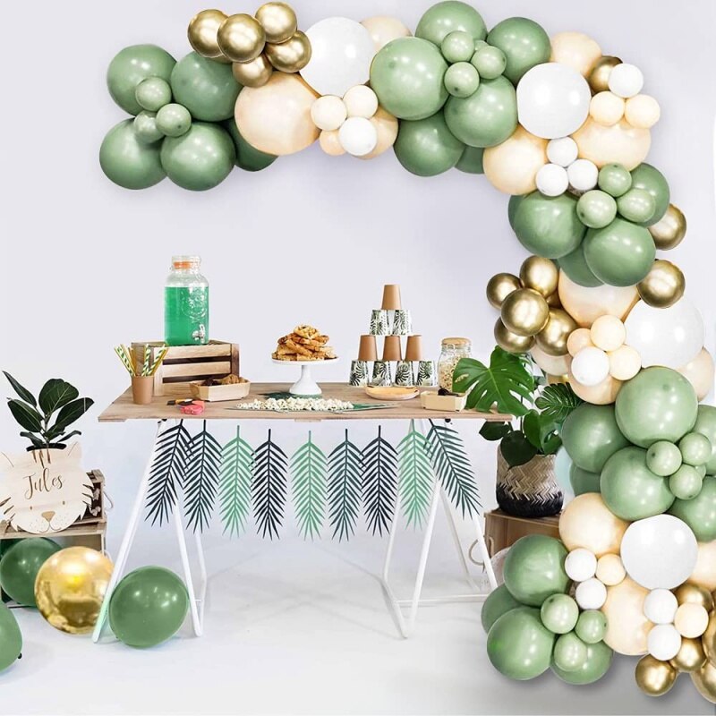 Pcs Jungle Wedding Birthday Party Decorations Sage Green Balloon Garland Arch Kit White Balloons Anniversary Supplies 