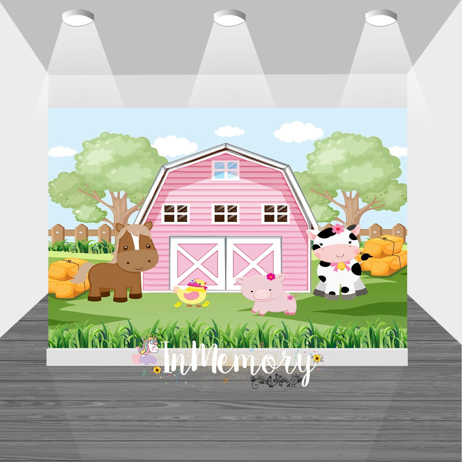 Kids Birthday Backdrop Pink Farm Animals Photography Background Newborn Baby shower Barnyard Party Decoration 