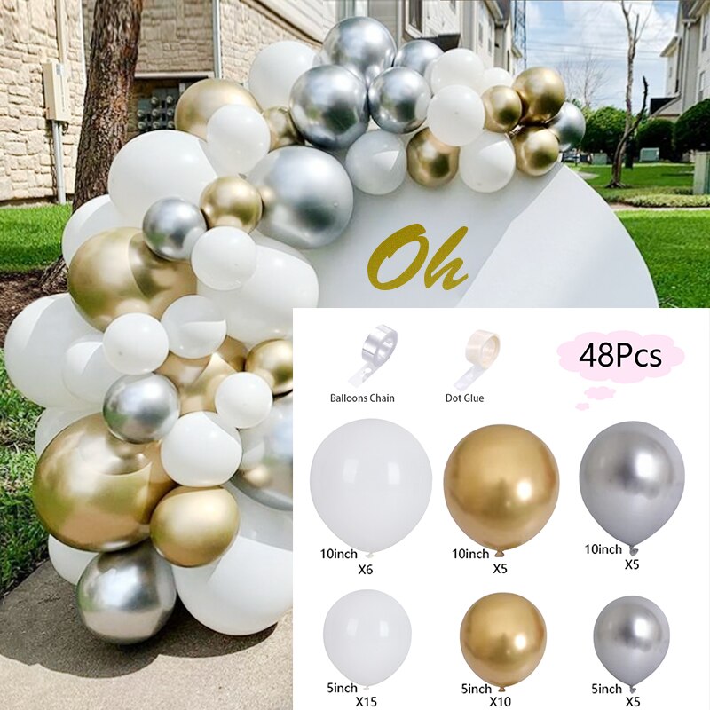 Balloons Arch Set White Gold Silver Balloon Garland Baby Baptism Shower Wedding Adult Child Birthday Party Decoration Inflatable Decorations