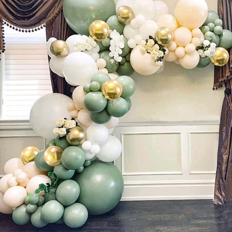 Pcs Jungle Wedding Birthday Party Decorations Sage Green Balloon Garland Arch Kit White Balloons Anniversary Supplies 