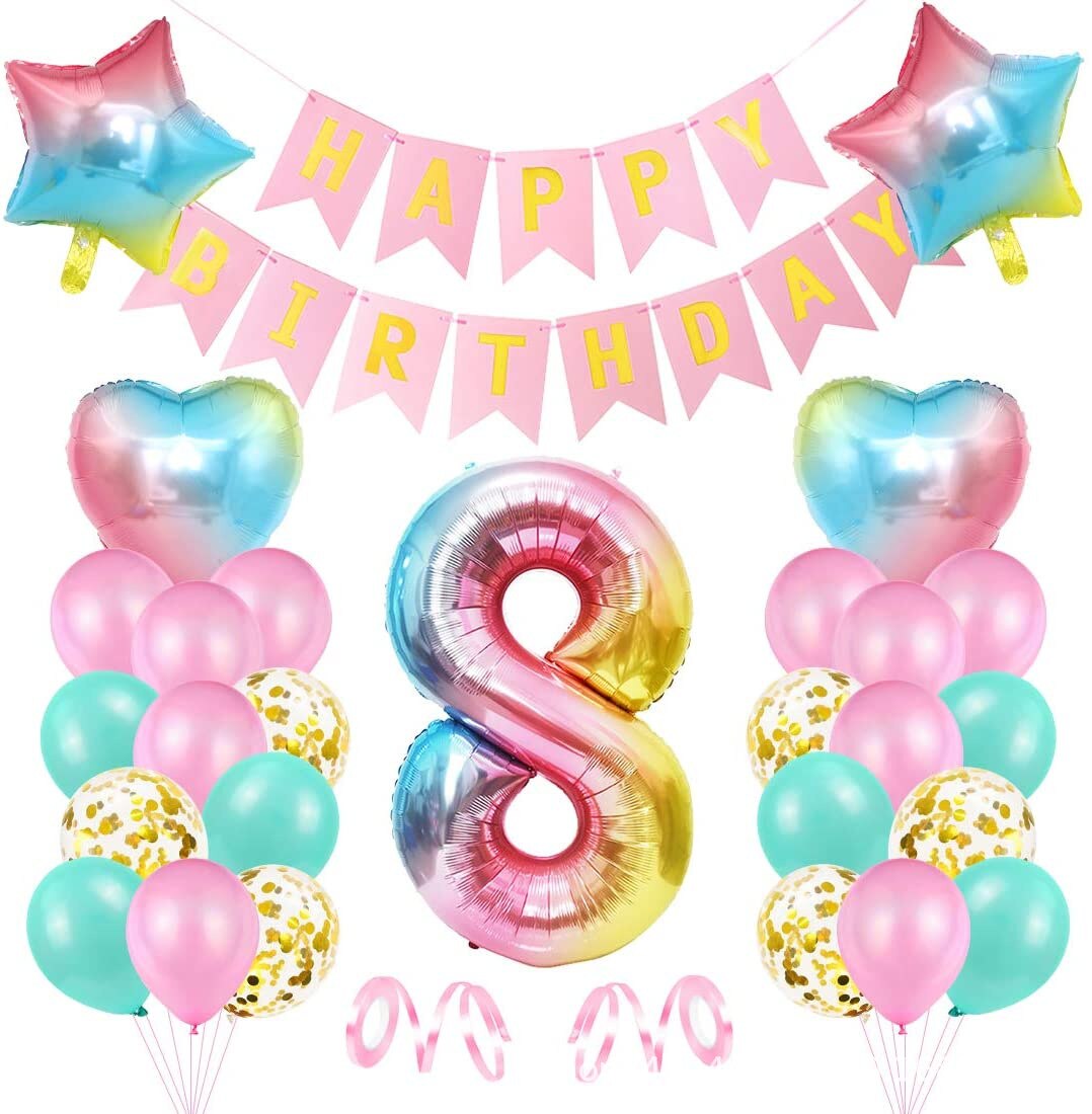 Gradient  Happy Birthday Balloon Set Decor 1-9 Years with Banner for Girls 1st 2nd 3rd Birthday Party Supplies Number Optional PartyDecorHQ