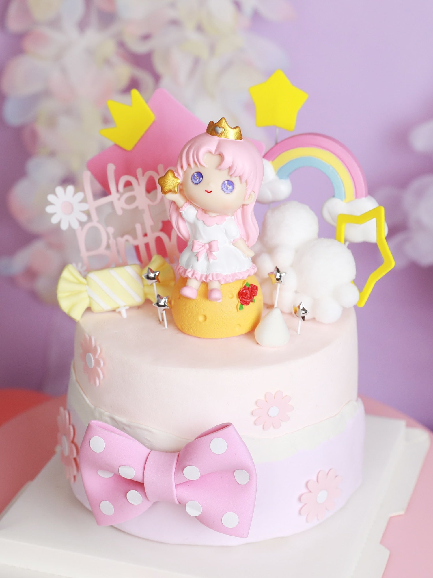 Stars Princesses Princes Rainbow Birthday Cupcake Topper Supplies Decorations Pink Girl Wedding Resin Cake 