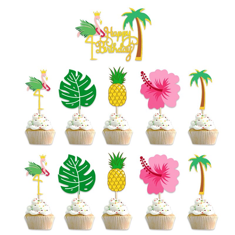 Hawaii Theme Birthday Party Decoration Happy Banner Flamingo Cake Topper Pineapple Balloon Girl 