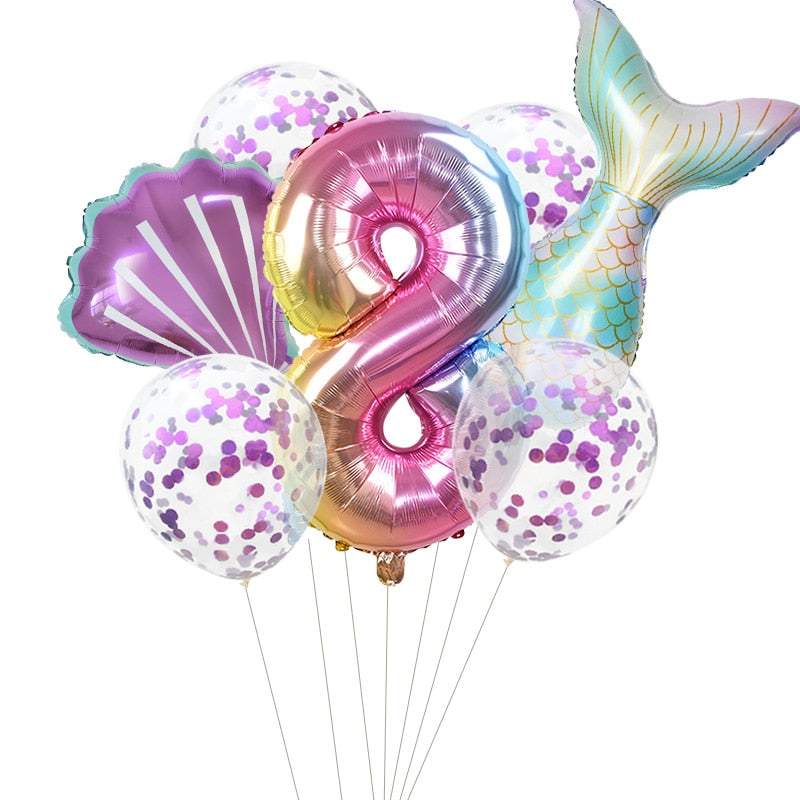 Pcs/Set Mermaid Party Number Foil Balloon Combination Baby Shower Birthday Decorations Helium Balloons 