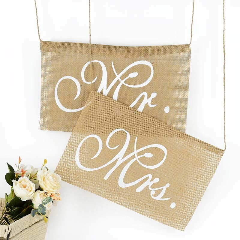 Pcs/set Mr Mrs Burlap Chair Banner Set Sign Garland Rustic Groom Bride Photo Props Wedding Party Decoration Inflatable Decorations