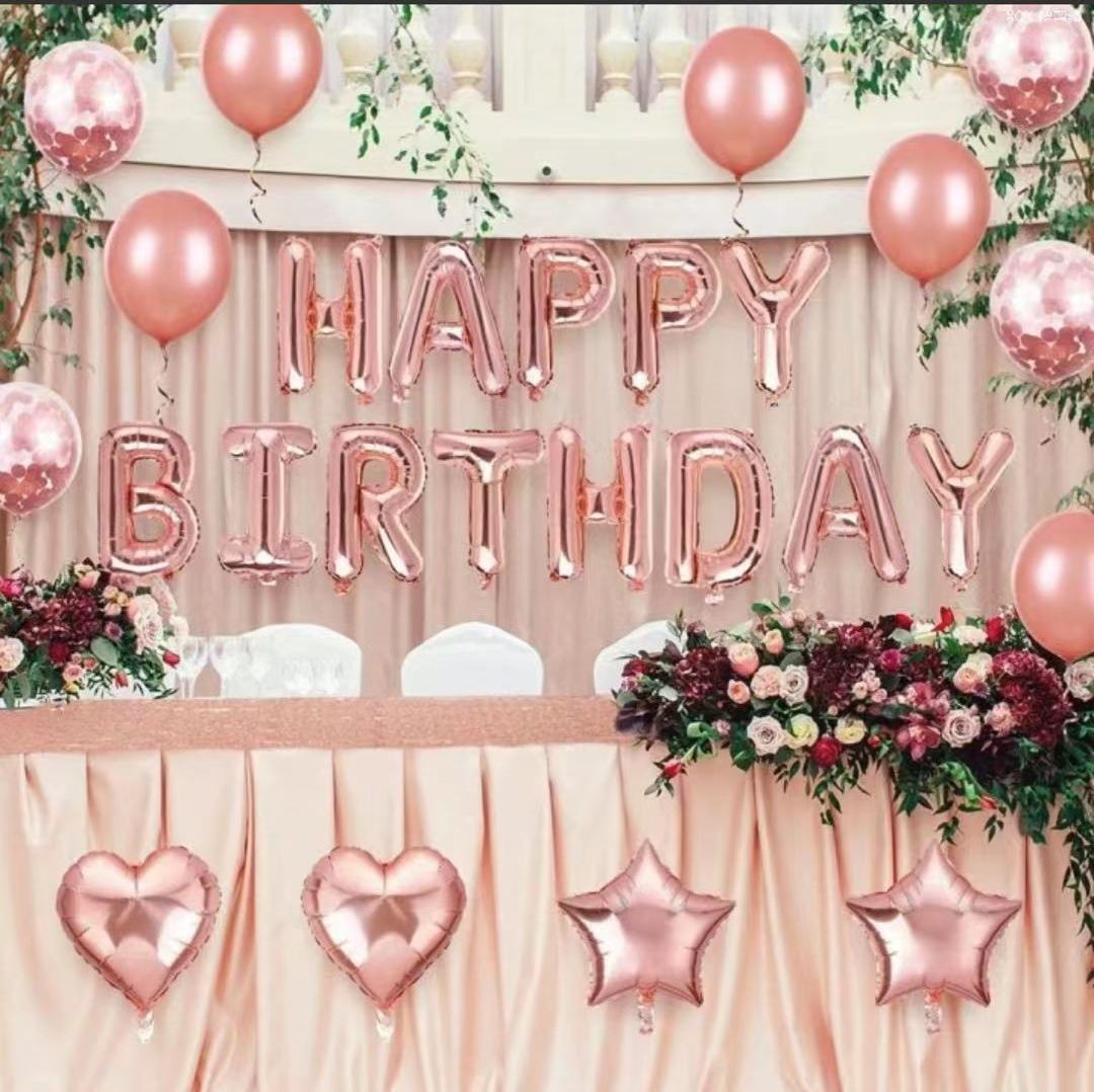 Rose Gold Balloon Set Girl Women Birthday Party Decoration Happy Foil Tablecloth Confetti Balloons 