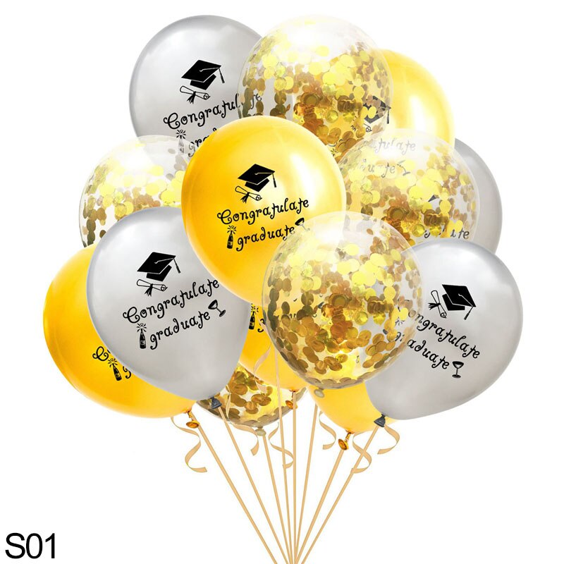 Congrats Graduation Balloons Gold Silver Black Latex Balloon Confetti Ballons Congratulation Grad Party Decoration Supplies 