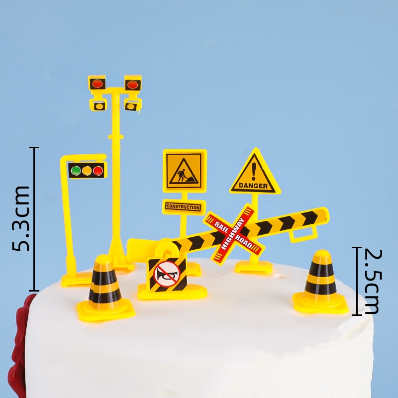 Engineering vehicle Boy Cake Topper Dulldozer Excavator Hanging tower Street sign Flags Kids Birthday Party Baby Shower Decor PartyDecorHQ