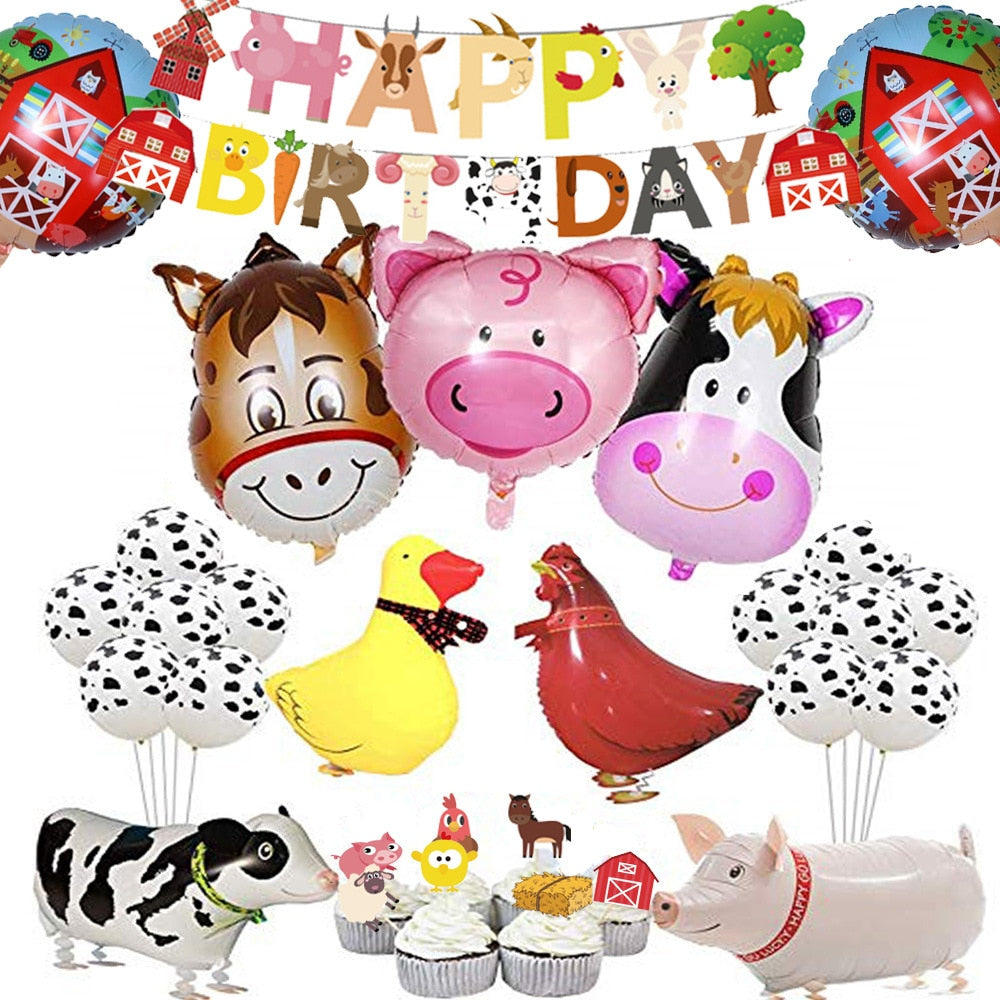 Farm Animal Theme Birthday Decoration Balloon Set Walking Kids Yard Party Supplies 