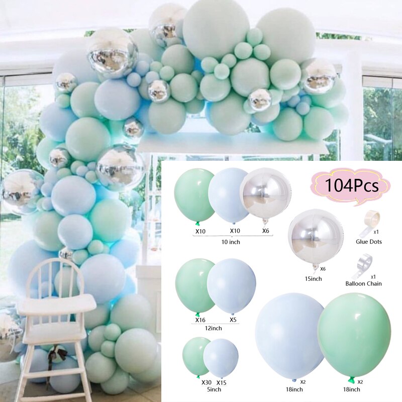 Latex Balloons Arch Set Green Blue Silver Balloon Garland Baby Baptism Shower Happy Birthday Party Wedding Balloon Decoration PartyDecorHQ