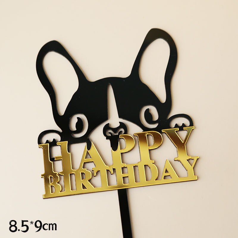 Acrylic Happy Birthday Cake Topper Husky dog Flags Crown Stars Decoration Lovely Cartoon puppy Baby Kid Party Cakes Gifts 