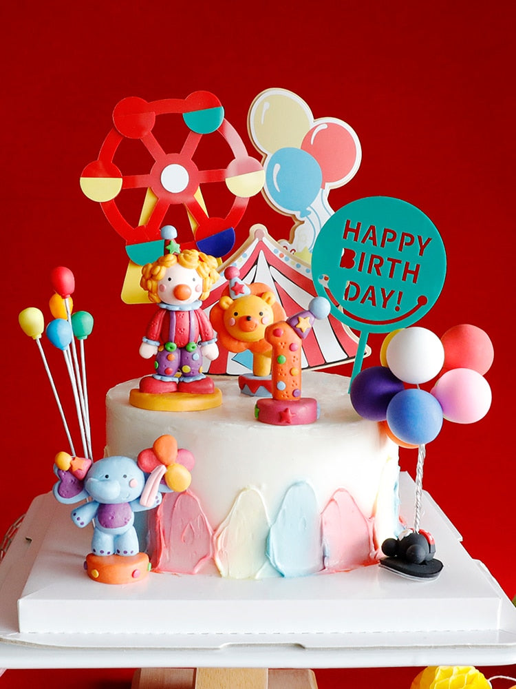 Circus Birthday Decor Cake Topper Clown Elephant Lion Boy Happy Decoration Prince Kid Party Gifts 