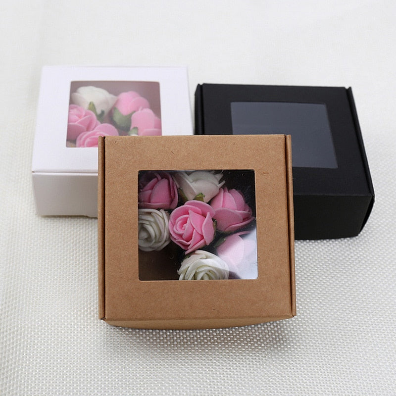 pcs Small Kraft Paper Gift Box Window Wedding Birthday Christmas Party Cookies Candy Packaging Boxes Package 