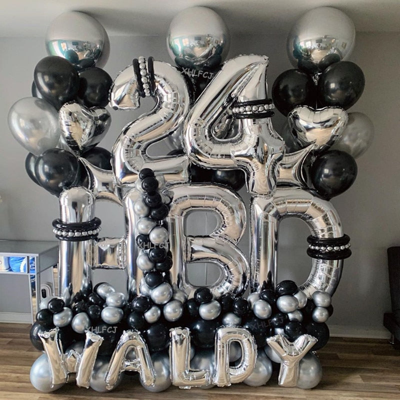 Large Silver Black Helium Number Balloons confetti Latex Ballon Wedding Decoration Baby Shower Birthday Party Metal Decor Globos PartyDecorHQ