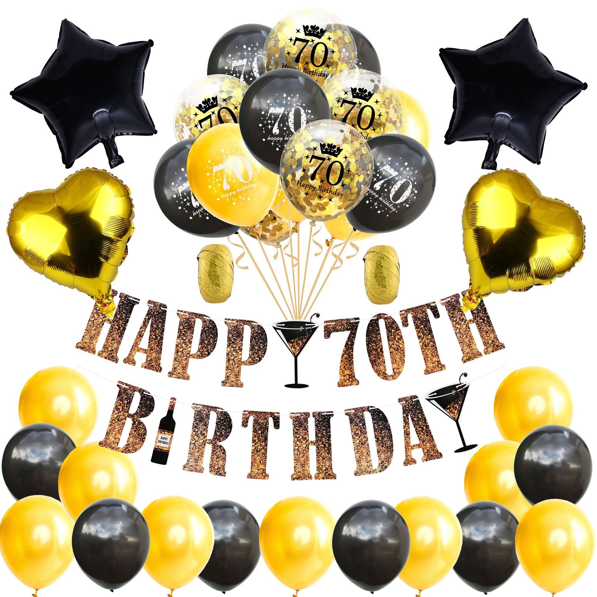 Gold Black Happy Birthday Banner Balloon Set Star Heart Foil st- th Boy Girl Men Women Decoration Inflatable Party Decorations