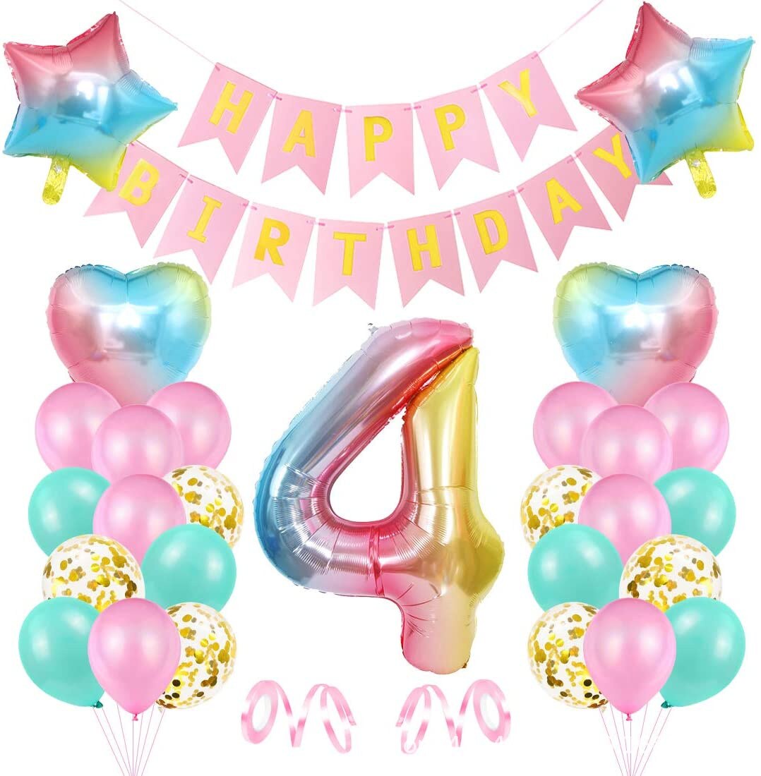 Gradient  Happy Birthday Balloon Set Decor 1-9 Years with Banner for Girls 1st 2nd 3rd Birthday Party Supplies Number Optional PartyDecorHQ