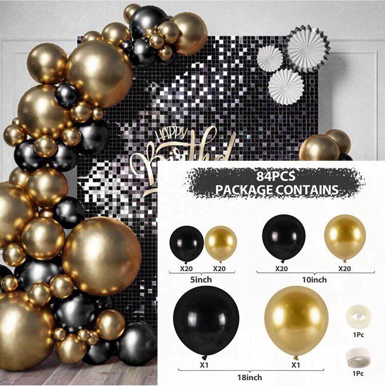 Black Gold Balloon Garland Arch Happy Birthday Party Decoration Kids Graduation Latex Baloon Wedding Decor Inflatable Decorations