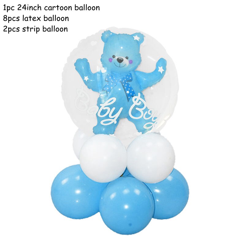 Transparent Baby Girl Boy Bear Bubble Balloon Shower Blue Pink Foil Set Kids Birthday Gender Reveal Decorations 