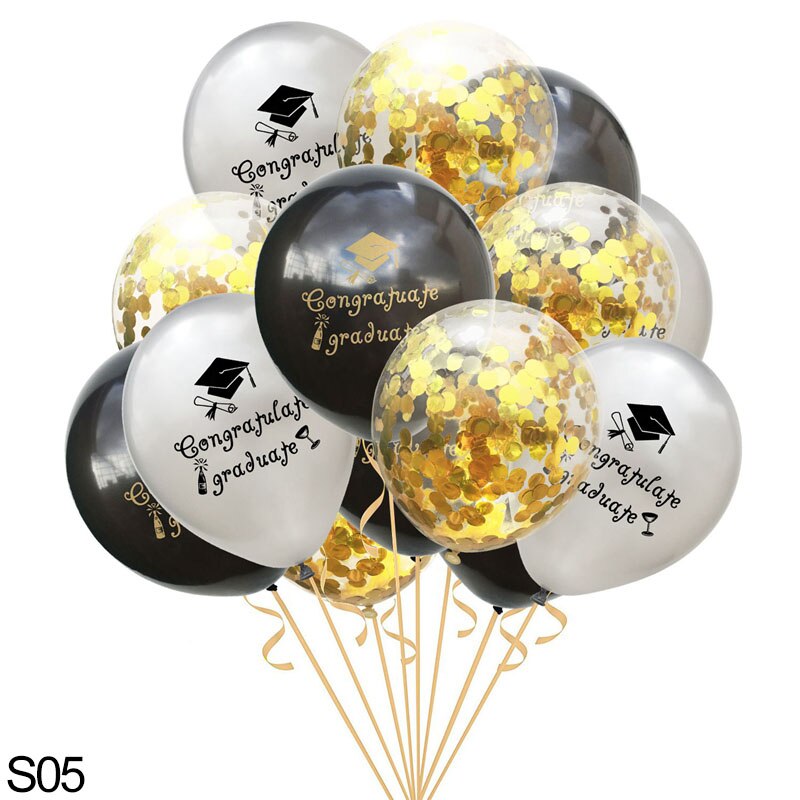 Congrats Graduation Balloons Gold Silver Black Latex Balloon Confetti Ballons Congratulation Grad Party Decoration Supplies 