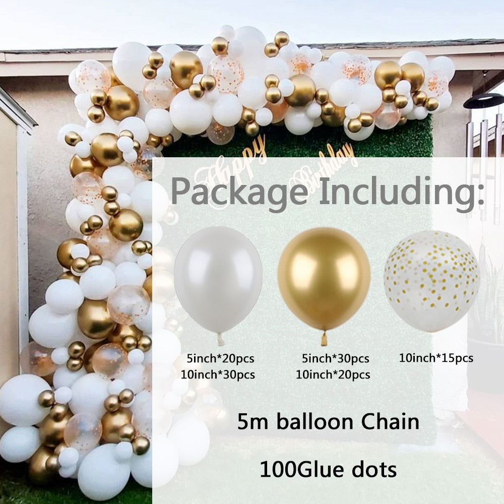 set White Gold Balloons Garland Arch Kit Dot Chrome Metallic Latex Ballon Wedding Birthday Party Decor Baby Shower Globos Inflatable Decorations