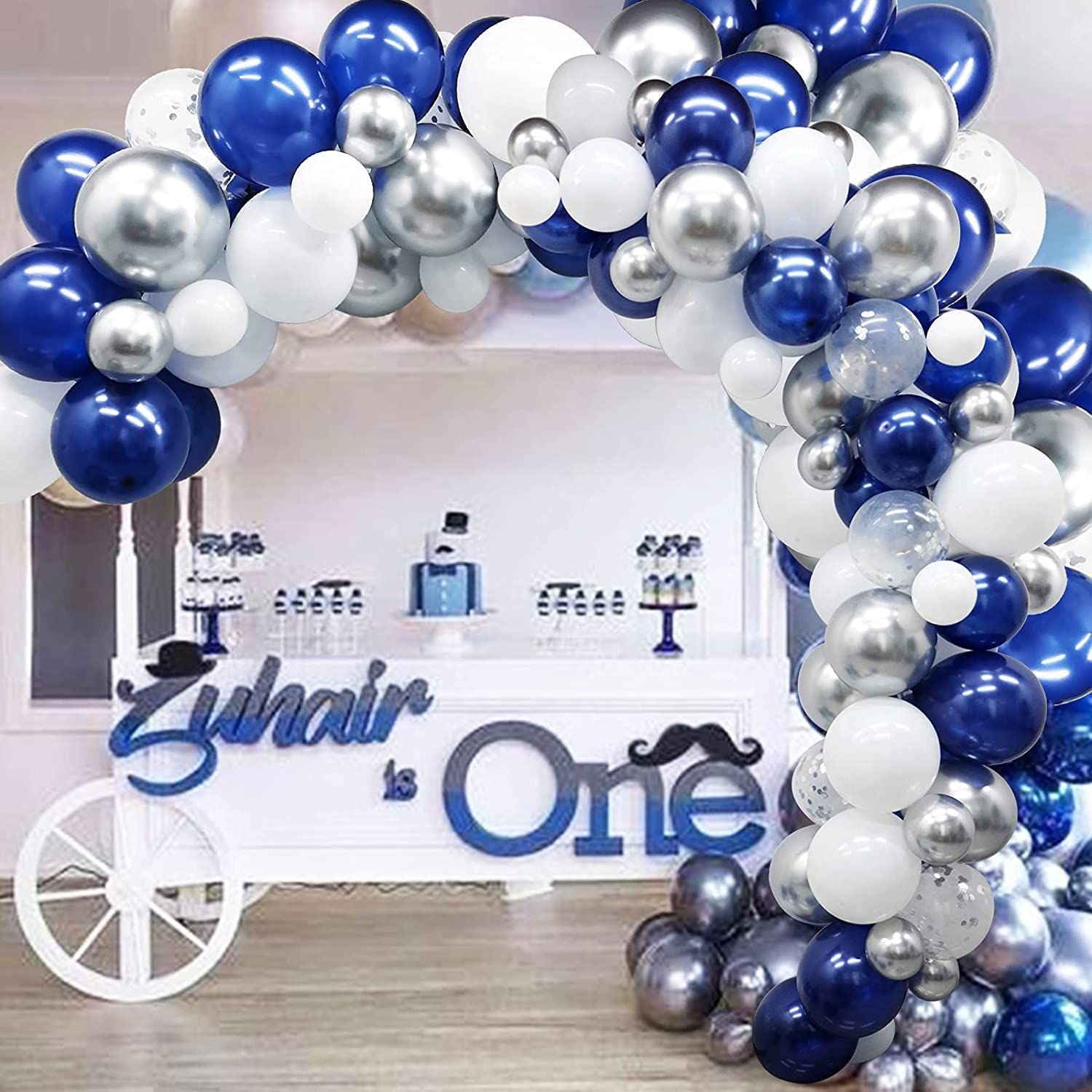 Blue White Balloon Garland Arch Kit Silver Confetti Balloons Birthday Baby Shower Gender Reveal Graduation Party Decoration Inflatable Decorations