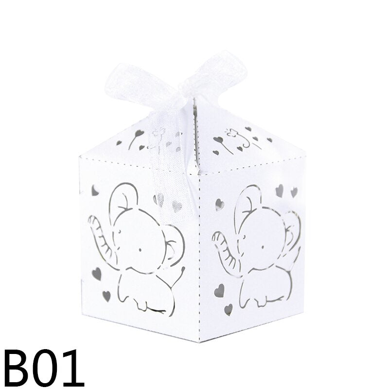 pcs Cute Elephant Laser Cut Candy Box Baby Shower Blue Pink Gift Packaging Boxes Ribbon Wedding Birthday Party Supplies 