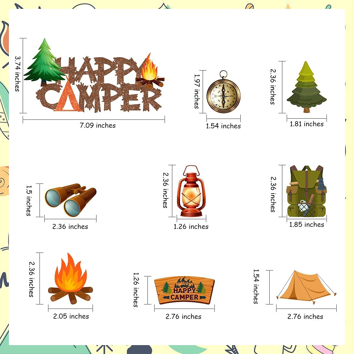 25 Pack Camping Themed Cake Toppers Kit Happy Camper Cake Topper for Kids Camping Birthday Party Supplies Decorations PartyDecorHQ