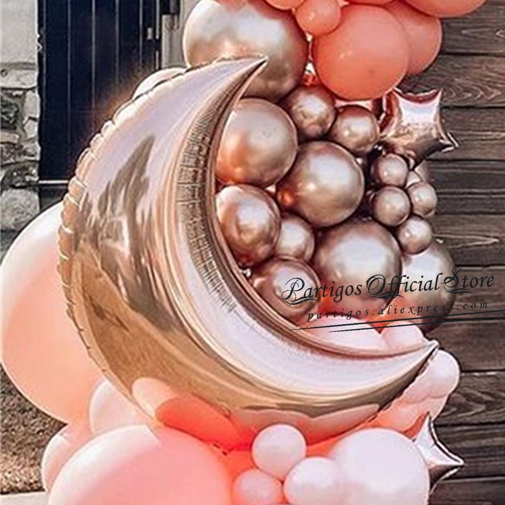 Pcs Rose Gold Mix Retro Orange Latex Balloons Garland Arch Kit Ramadan Decorations Moon Star Decorate Chrome Metal air ball Inflatable Party