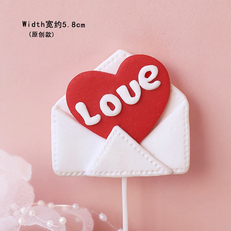 Valentine's Day Wedding Party Bear Red Bow Heart Cake Topper Decorations Love Pink Pearl Card Luminous Decor Doll Gifts 