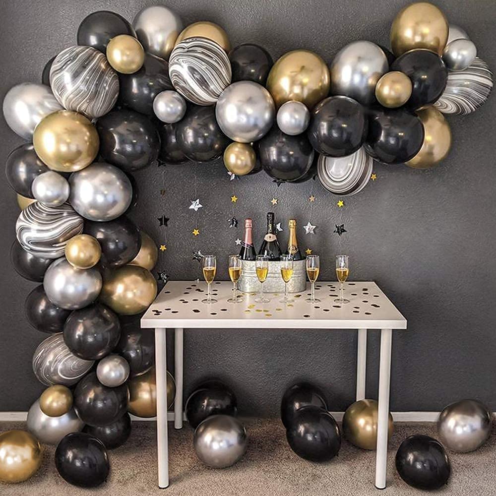 Pcs Balloon Garland Arch Kit Wedding Anniversary Birthday Party Decorations Black Gold Reusable Balloons Supplies 